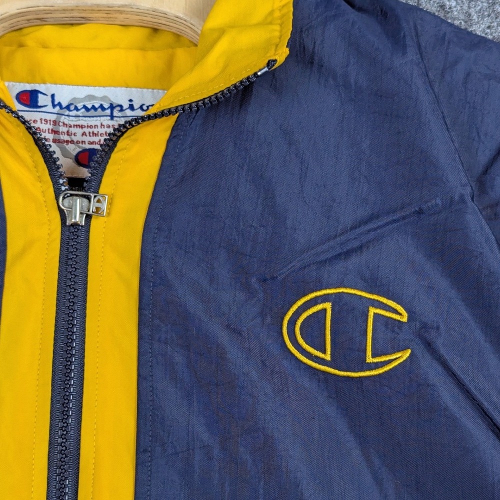 Champion Mens Half Zip Windbreaker Jacket Navy Blue Yellow Embroidered Large - Picture 8 of 15